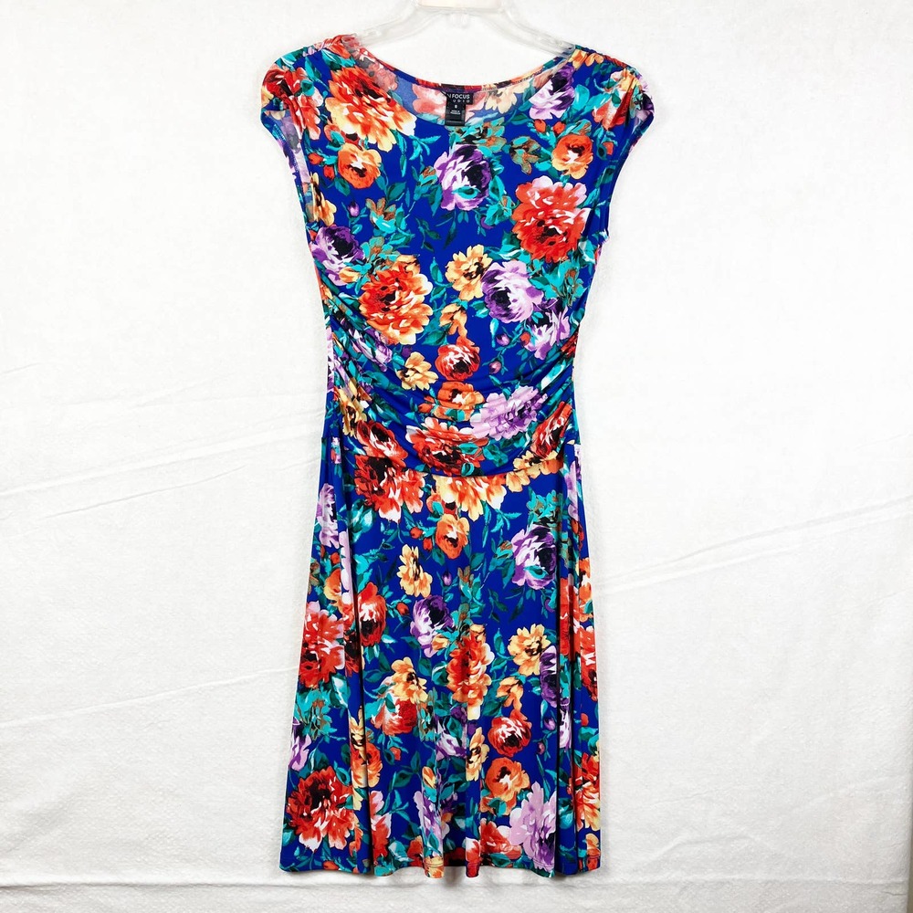 Multicolor Floral Pullover Sheath Dress Ruched Waist A-Line Garden Party Size 8